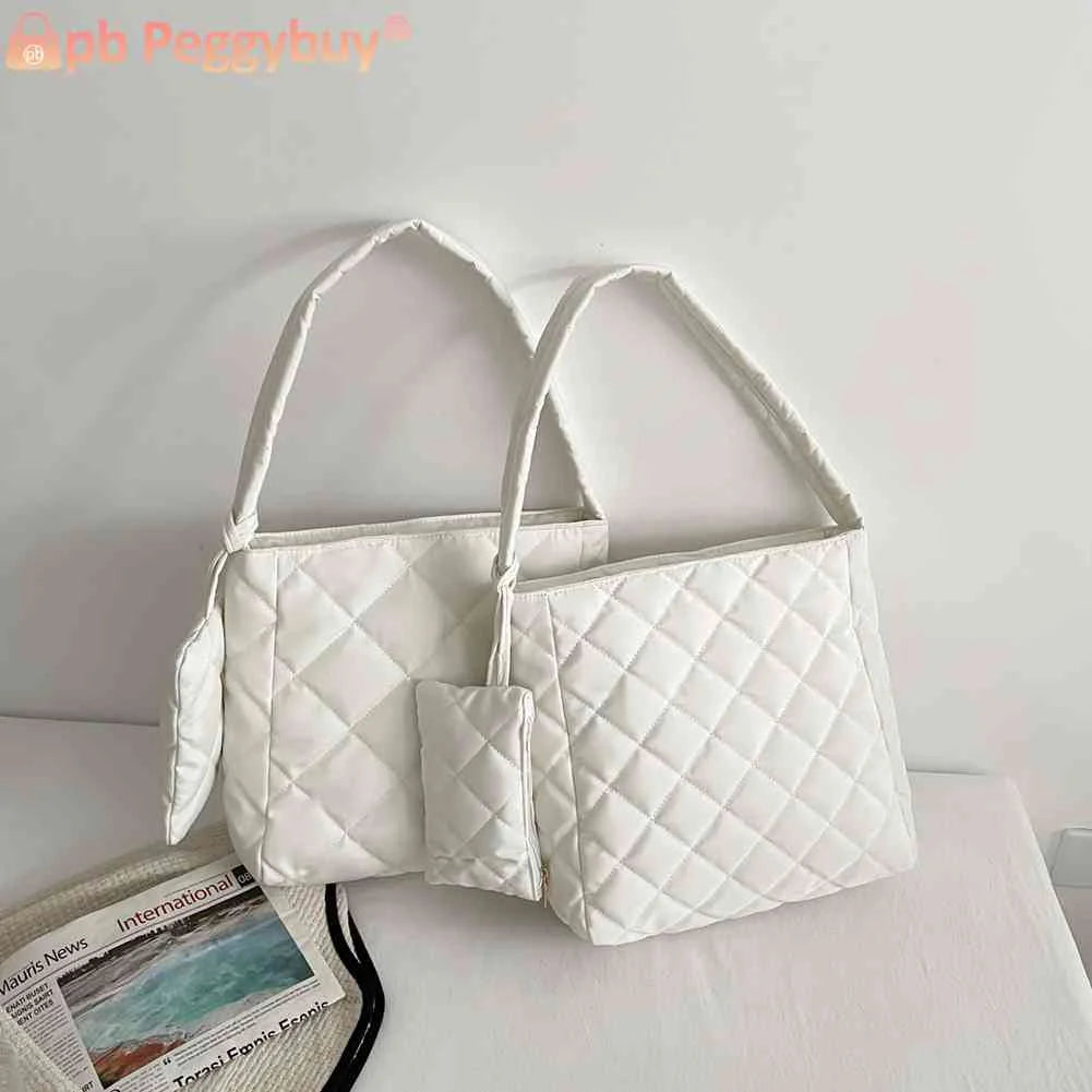 Women Cotton Padded Shoulder Bag Underarm Clutch