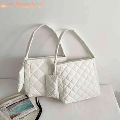 Women Cotton Padded Shoulder Bag Underarm Clutch
