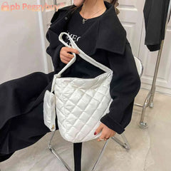 Women Cotton Padded Shoulder Bag Underarm Clutch