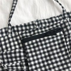 Women Cotton Shoulder Bag Lattice Shopping Bags Girls Lipstick Storage Tote Bag