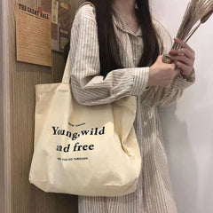 Women Cotton Shoulder Shopper Bags Characters Printing Purses Handbag