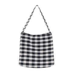 Women Cotton Soft Handbag Plaid High Capacity Bag