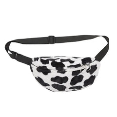 Women Cow Print Plush Waist Bag Fanny Pack Pouch Sport Hip Chest