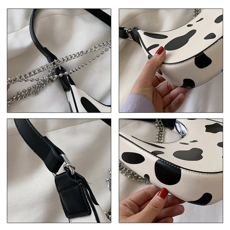 Cow Print Shoulder Bag Clutch Purse Underarm Handbag Satchel