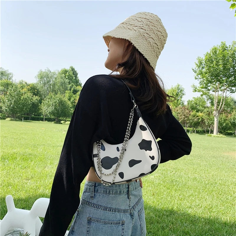 Cow Print Shoulder Bag Clutch Purse Underarm Handbag Satchel