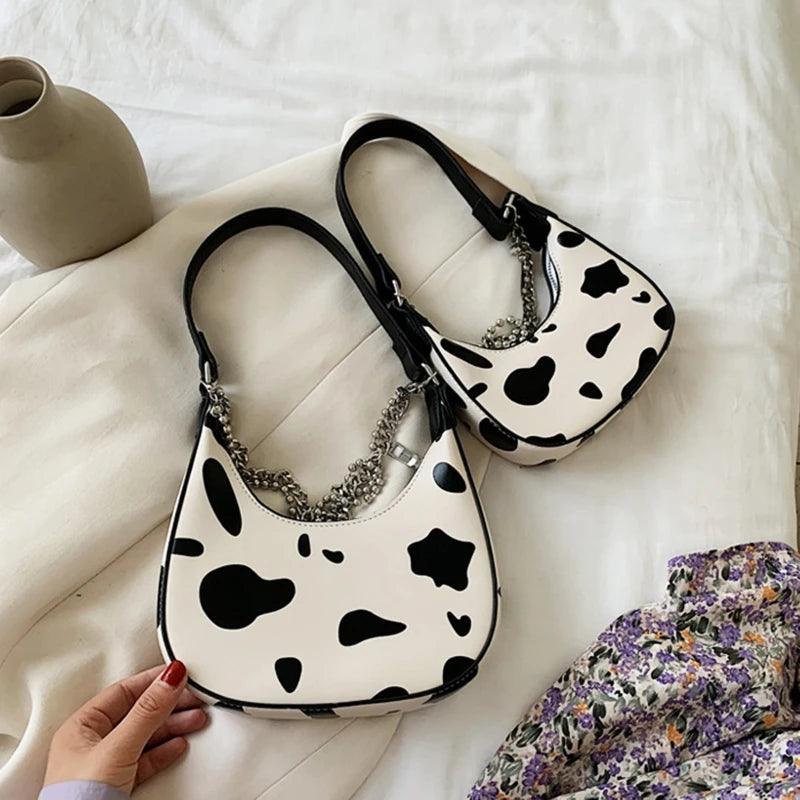 Cow Print Shoulder Bag Clutch Purse Underarm Handbag Satchel