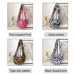Retro Plush Shoulder Bag for Women, Autumn Winter Print Handbag