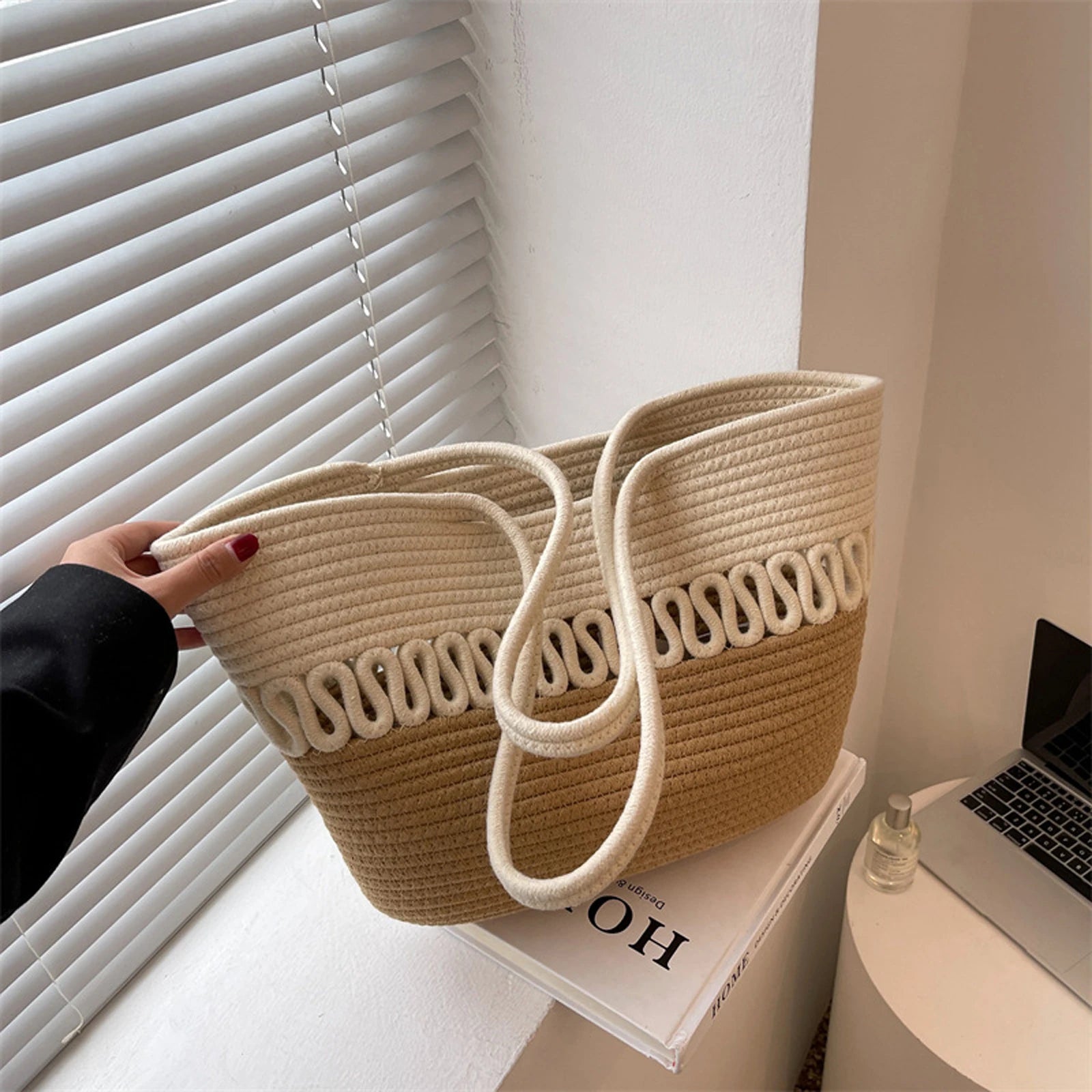 Women Crochet Shoulder Bags Straw Woven Tote Bag for Daily Life Beach Travel