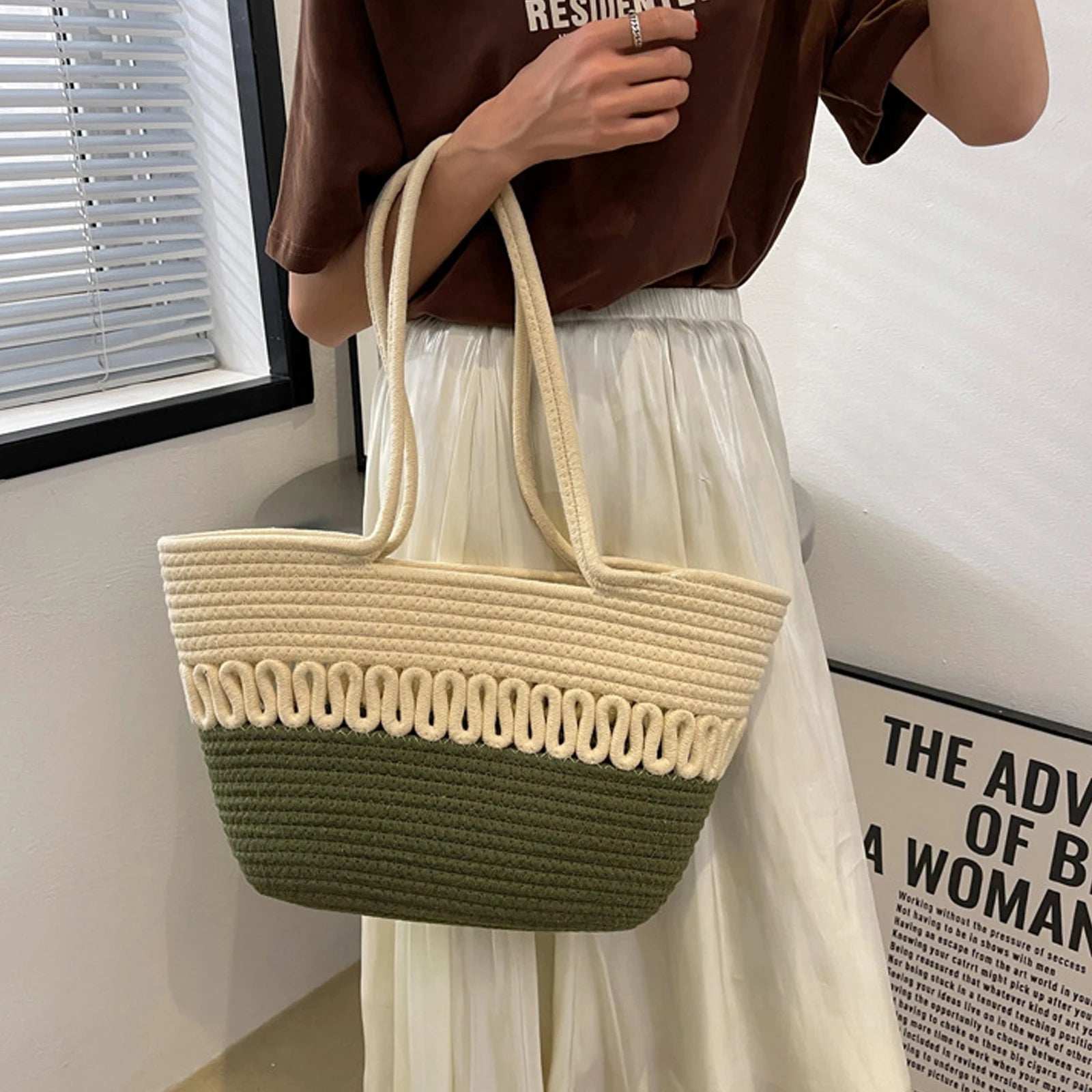 Women Crochet Shoulder Bags Straw Woven Tote Bag for Daily Life Beach Travel