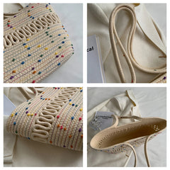 Women Crochet Shoulder Bags Straw Woven Tote Bag for Daily Life Beach Travel