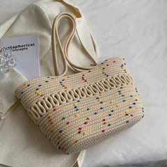 Women Crochet Shoulder Bags Straw Woven Tote Bag for Daily Life Beach Travel