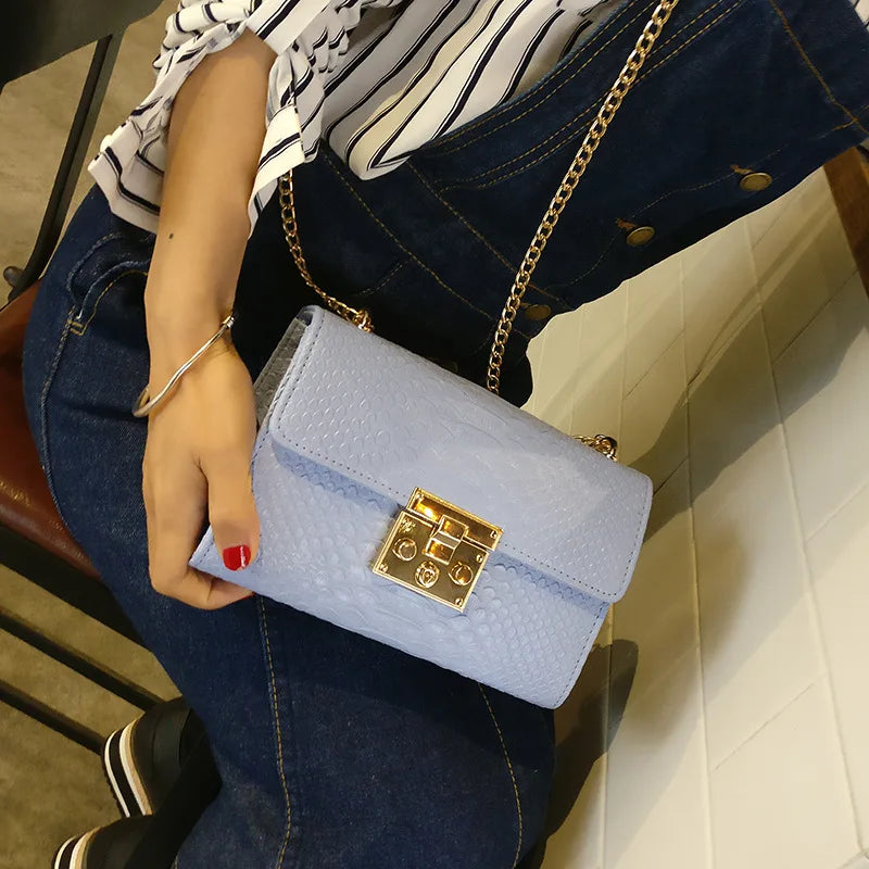 Women Crocodile Messenger Bag Chain Handbag Purse Crossbody Bag