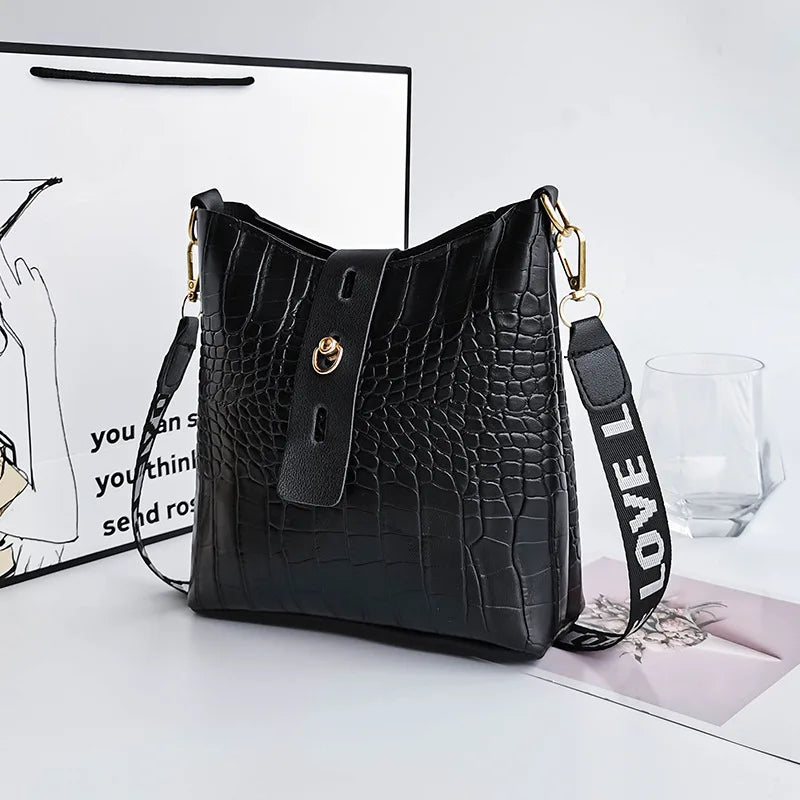 Crocodile Messenger Bag Female Crossbody Shoulder Handbag High Ladies Bucket Bag
