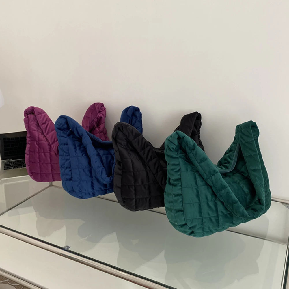 Women Crossbody Bag Quilted Plaid Satchel Soft Large Capacity Solid Casual