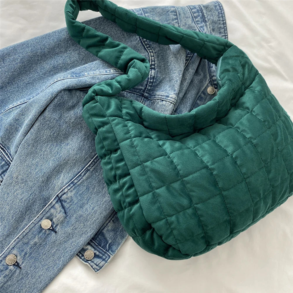Women Crossbody Bag Quilted Plaid Satchel Soft Large Capacity Solid Casual