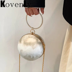 Round Ball Handbag Metal Chain Small Shoulder Bag Evening Party Crossbody