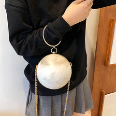 Round Ball Handbag Metal Chain Small Shoulder Bag Evening Party Crossbody