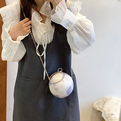 Round Ball Handbag Metal Chain Small Shoulder Bag Evening Party Crossbody