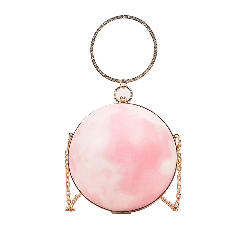 Round Ball Handbag Metal Chain Small Shoulder Bag Evening Party Crossbody