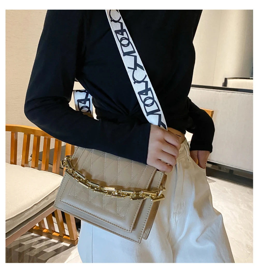 Leather Crossbody Bag with Thick Chain Shoulder Strap