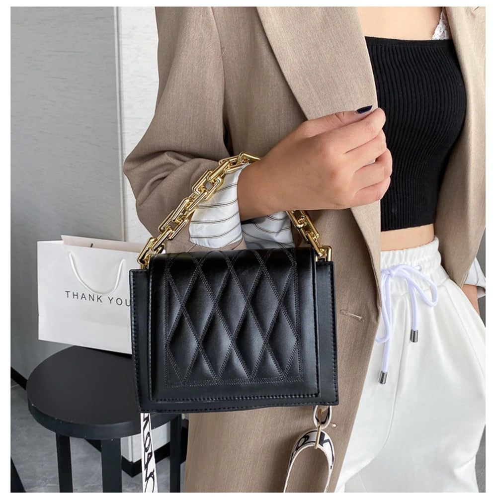 Leather Crossbody Bag with Thick Chain Shoulder Strap