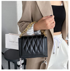 Leather Crossbody Bag with Thick Chain Shoulder Strap