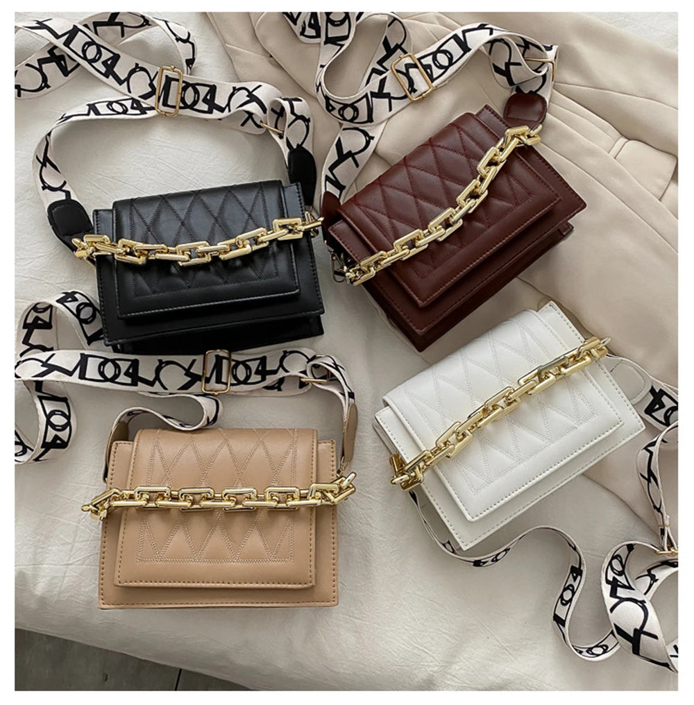 Leather Crossbody Bag with Thick Chain Shoulder Strap