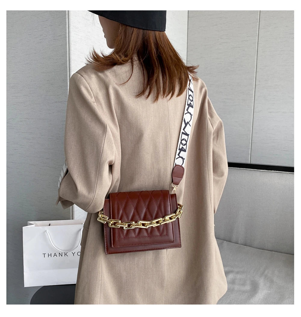 Leather Crossbody Bag with Thick Chain Shoulder Strap