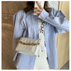 Leather Crossbody Bag with Thick Chain Shoulder Strap