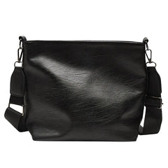 Women Crossbody Bag PU Leather Wide Strap Bucket Shoulder Bags