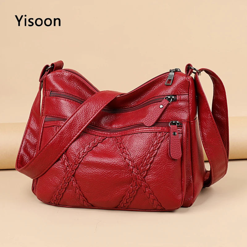 Women Crossbody Bag Soft PU Leather Shoulder Bag Multi-Pocket Mother Bags