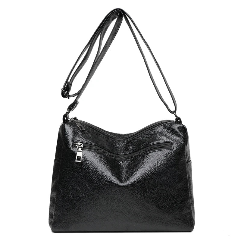 Women Crossbody Bag Soft PU Leather Shoulder Bag Multi-Pocket Mother Bags