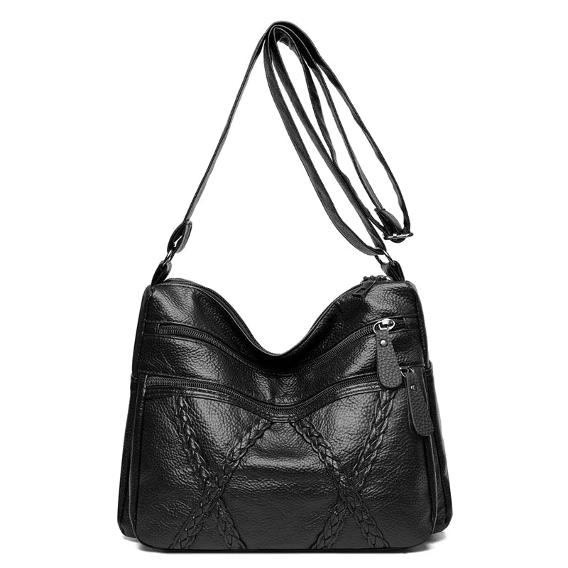 Women Crossbody Bag Soft PU Leather Shoulder Bag Multi-Pocket Mother Bags