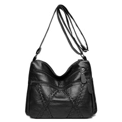 Women Crossbody Bag Soft PU Leather Shoulder Bag Multi-Pocket Mother Bags