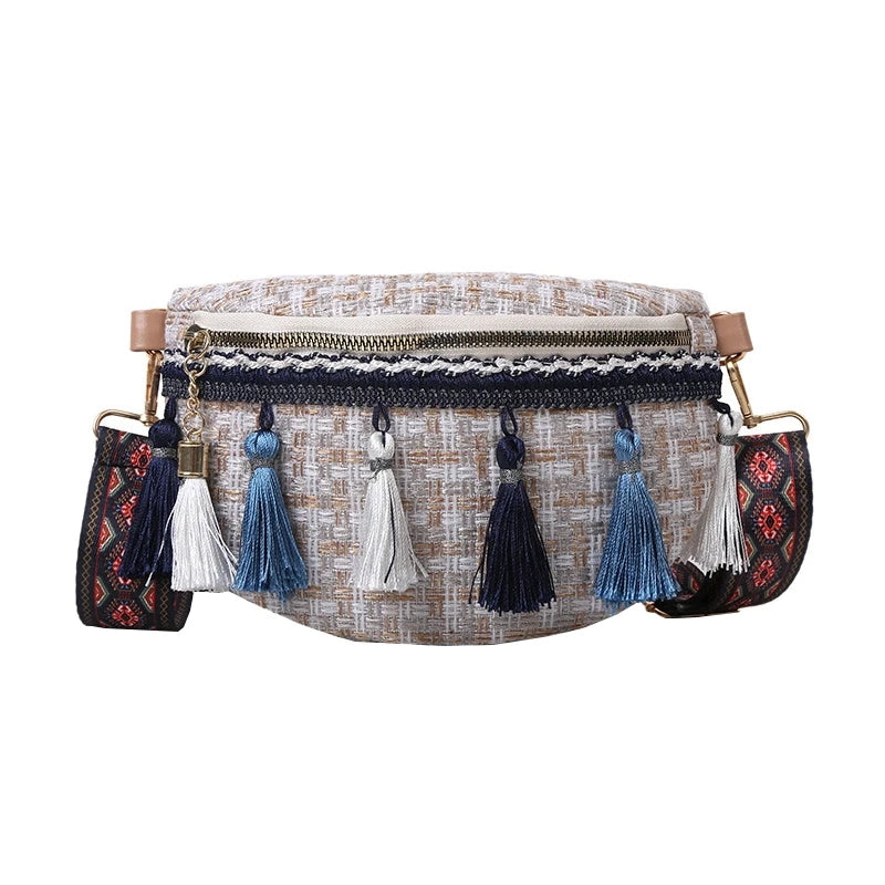 Women Crossbody Bag Tassel Pendant Weaving Decor Messenger Pack Girl Shoulder