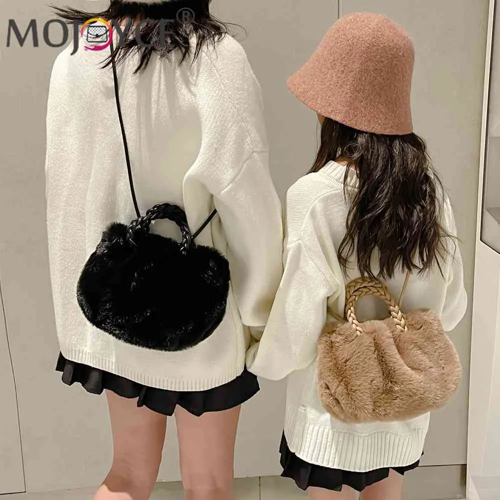 Plush Crossbody Handbag Soft Solid Shopper Travel for Office Lady