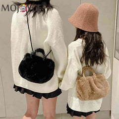 Plush Crossbody Handbag Soft Solid Shopper Travel for Office Lady