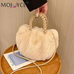 Plush Crossbody Handbag Soft Solid Shopper Travel for Office Lady
