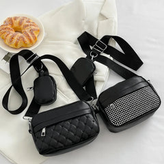 Women Crossbody Bags Rhombus Pattern Leather Combo