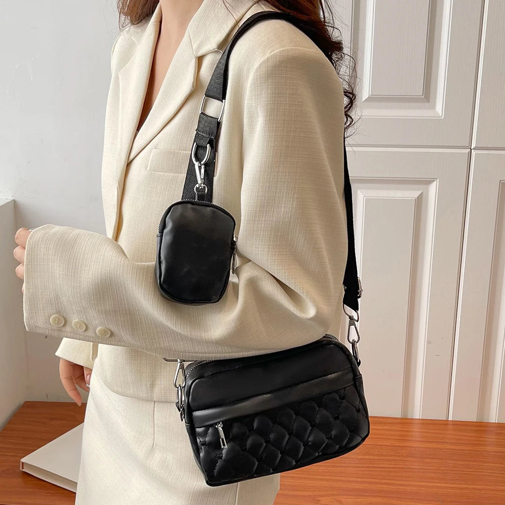 Women Crossbody Bags Rhombus Pattern Leather Combo