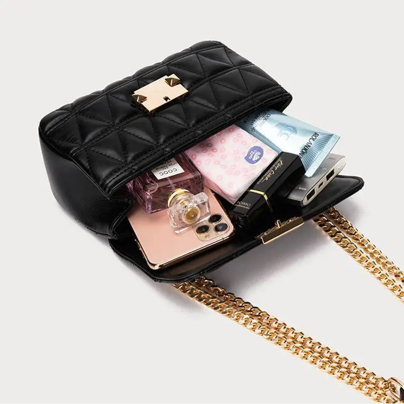 Women Crossbody Bags Small Square Bags Metal Lock Flap Bag