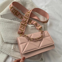 Wide Strap Small Square Crossbody Bag Chain Handbag Solid Color Shoulder Bag