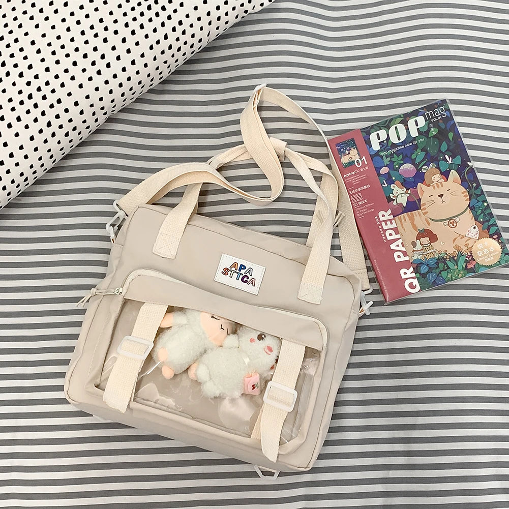 Nylon Crossbody Bag with 2 Plush Dolls - Versatile Book Bag