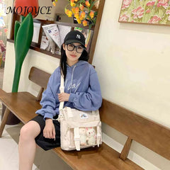 Nylon Crossbody Bag with 2 Plush Dolls - Versatile Book Bag
