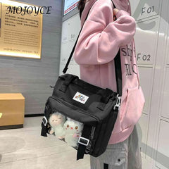 Nylon Crossbody Bag with 2 Plush Dolls - Versatile Book Bag