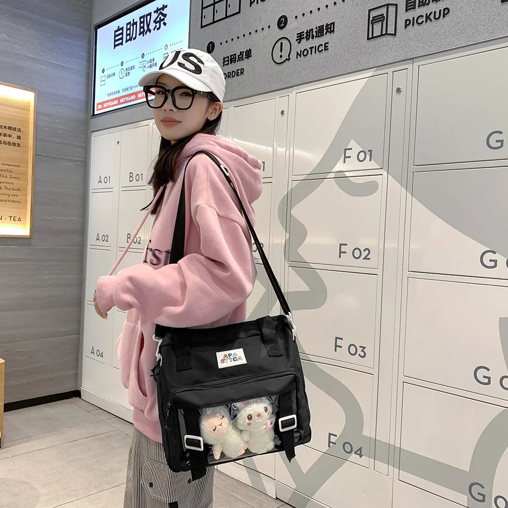 Women Crossbody Bags Nylon Travel Book Bags Large Capacity with 2 Plush Dolls