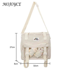 Nylon Crossbody Bag with 2 Plush Dolls - Versatile Book Bag