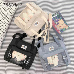 Nylon Crossbody Bag with 2 Plush Dolls - Versatile Book Bag