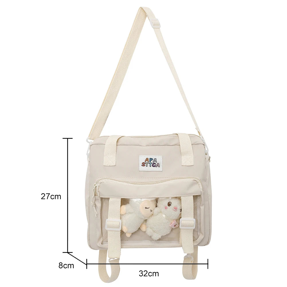 Women Crossbody Bags Nylon Travel Book Bags Large Capacity with 2 Plush Dolls