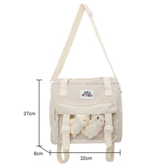 Women Crossbody Bags Nylon Travel Book Bags Large Capacity with 2 Plush Dolls